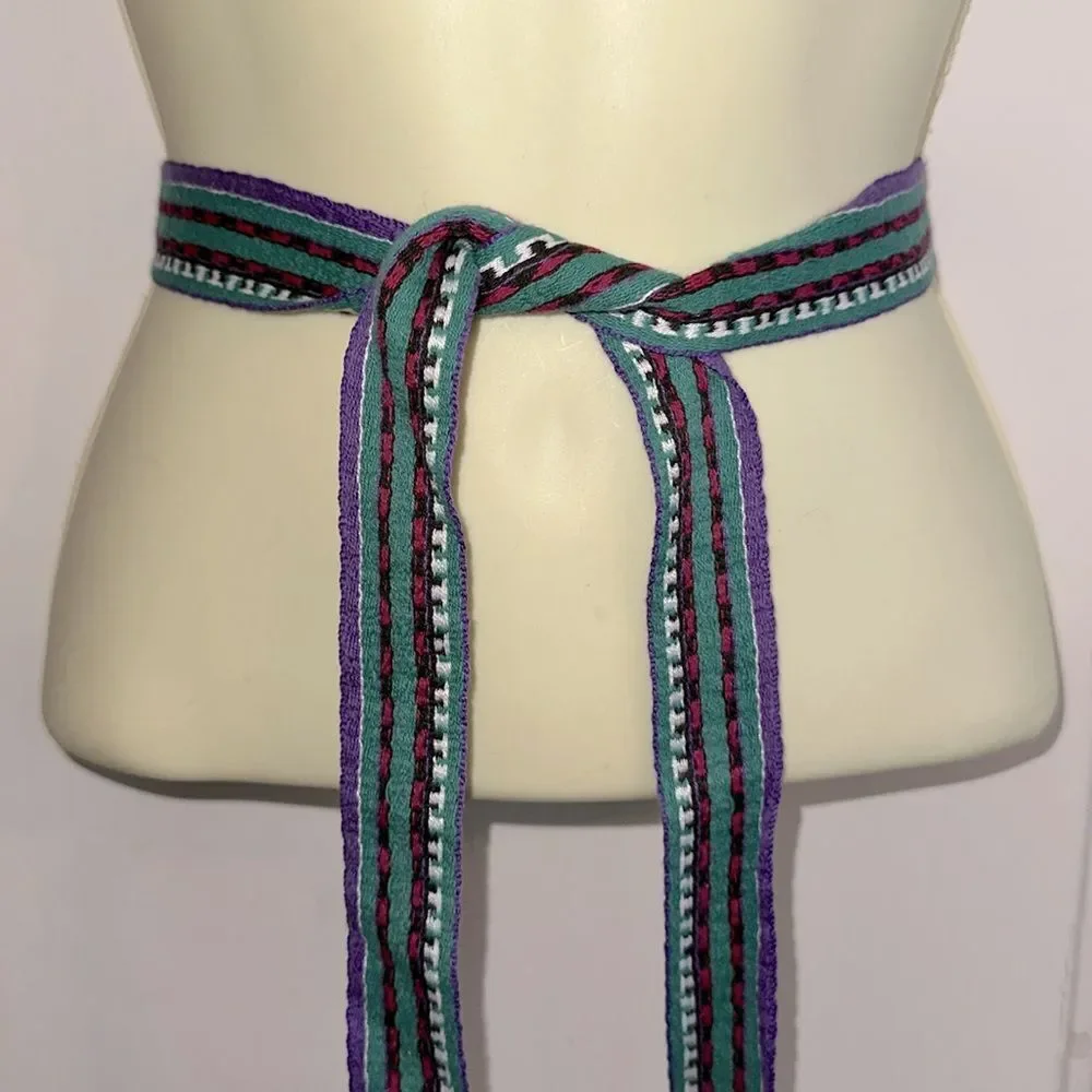 Vintage Boho Festival Striped Multicolor‎ Woven Belt with Fringe Ends